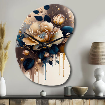 Brown And Blue Rose Design - Asymmetric Metal Wall Clock